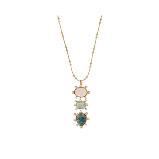 Tiki 3 Rows Necklace - White Mother-Of-Pearl, Amazonite & Blue Apatite