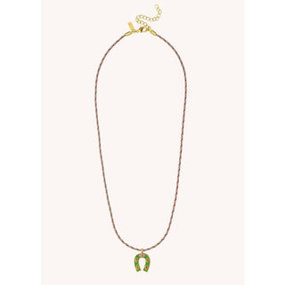 NECKLACE - GREEN MINI HORSESHOE Or