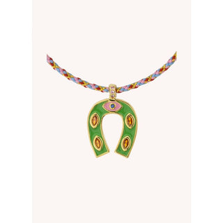 NECKLACE - GREEN MINI HORSESHOE Or