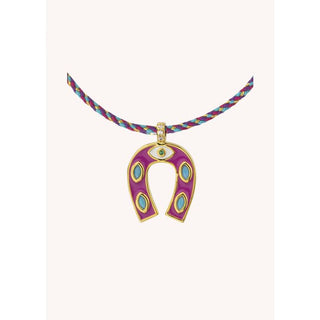 NECKLACE - FUCHSIA MINI HORSESHOE Or
