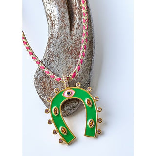 NECKLACE - GREEN HORSESHOE Or