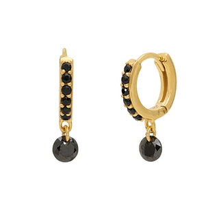 Mini Water Drop Hoop Earrings Black Onyx