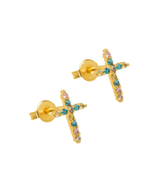 Blue cross stud earrings