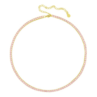 Gigi Tennis Necklace Pink/Gold 3mm