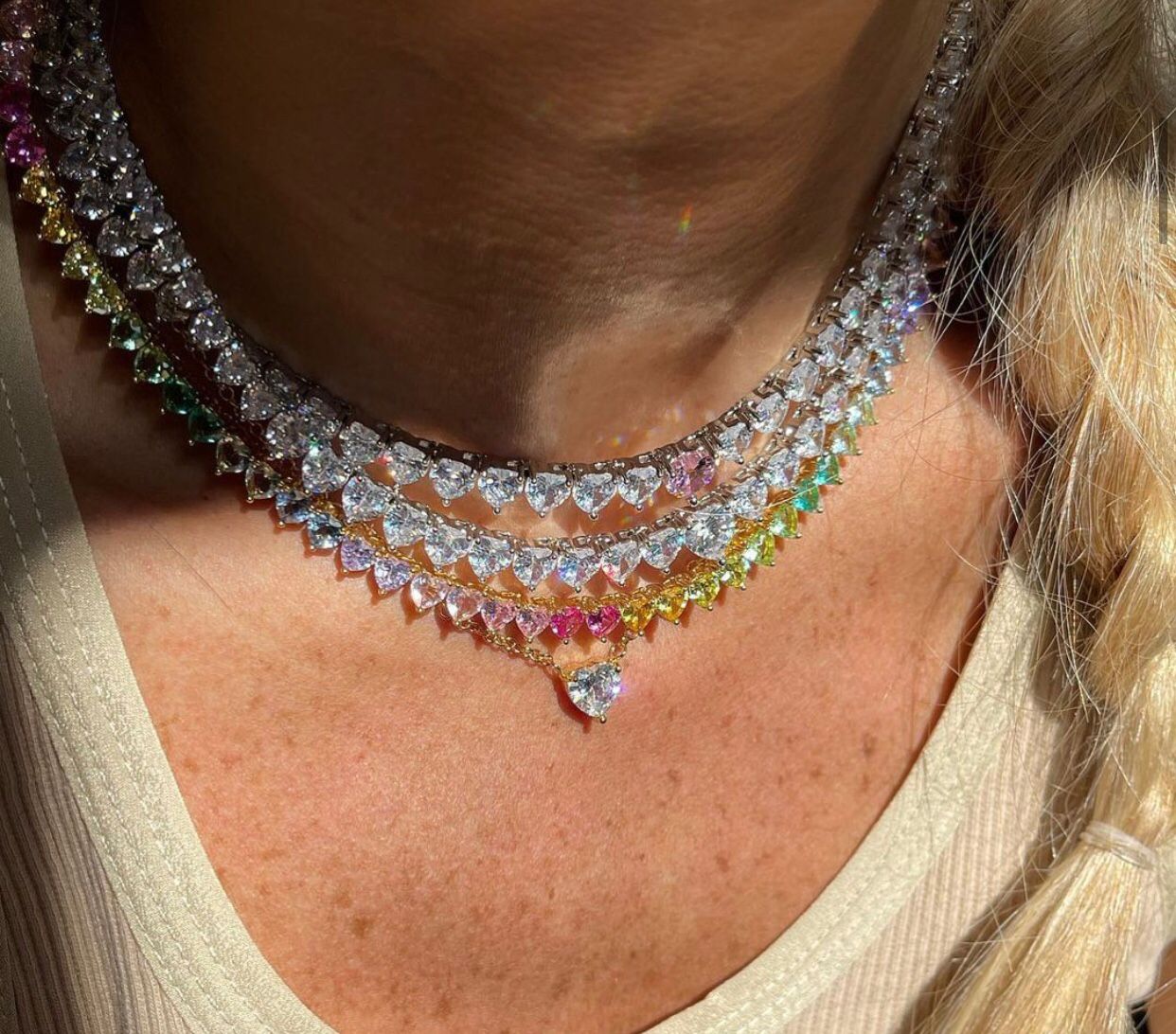 Gigi Tennis Necklace Light Pink Silver, 4mm