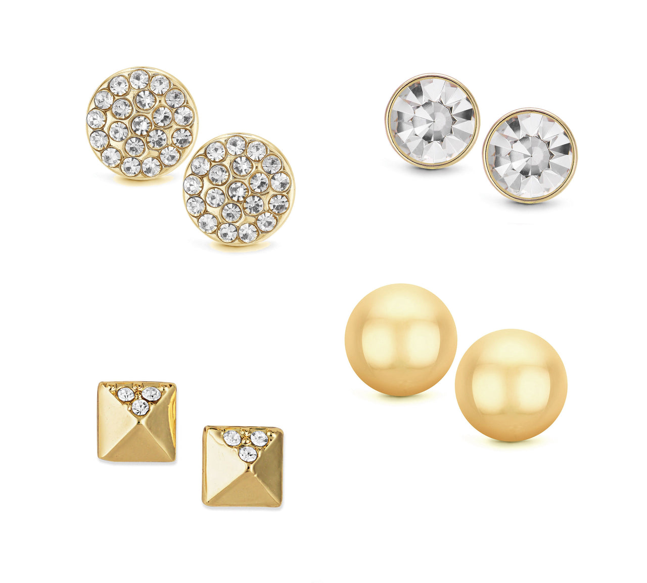 Four Piece Gold Stud Earrings Set
