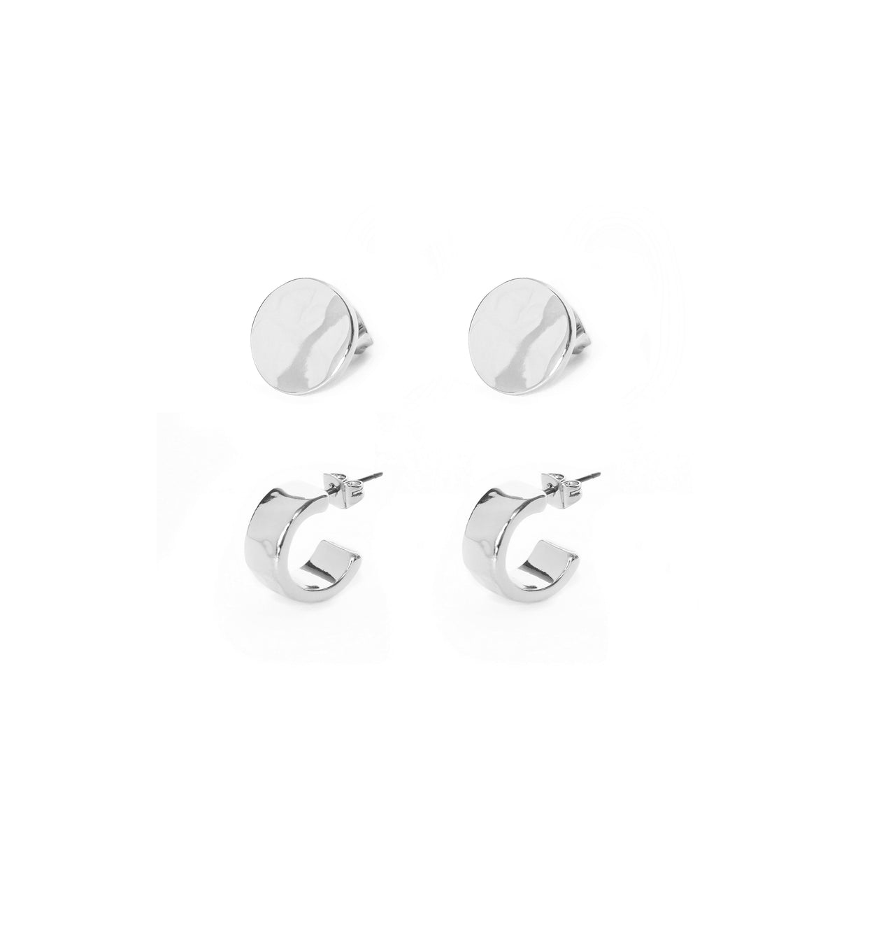 Set Of Two Silver Stud Earrings