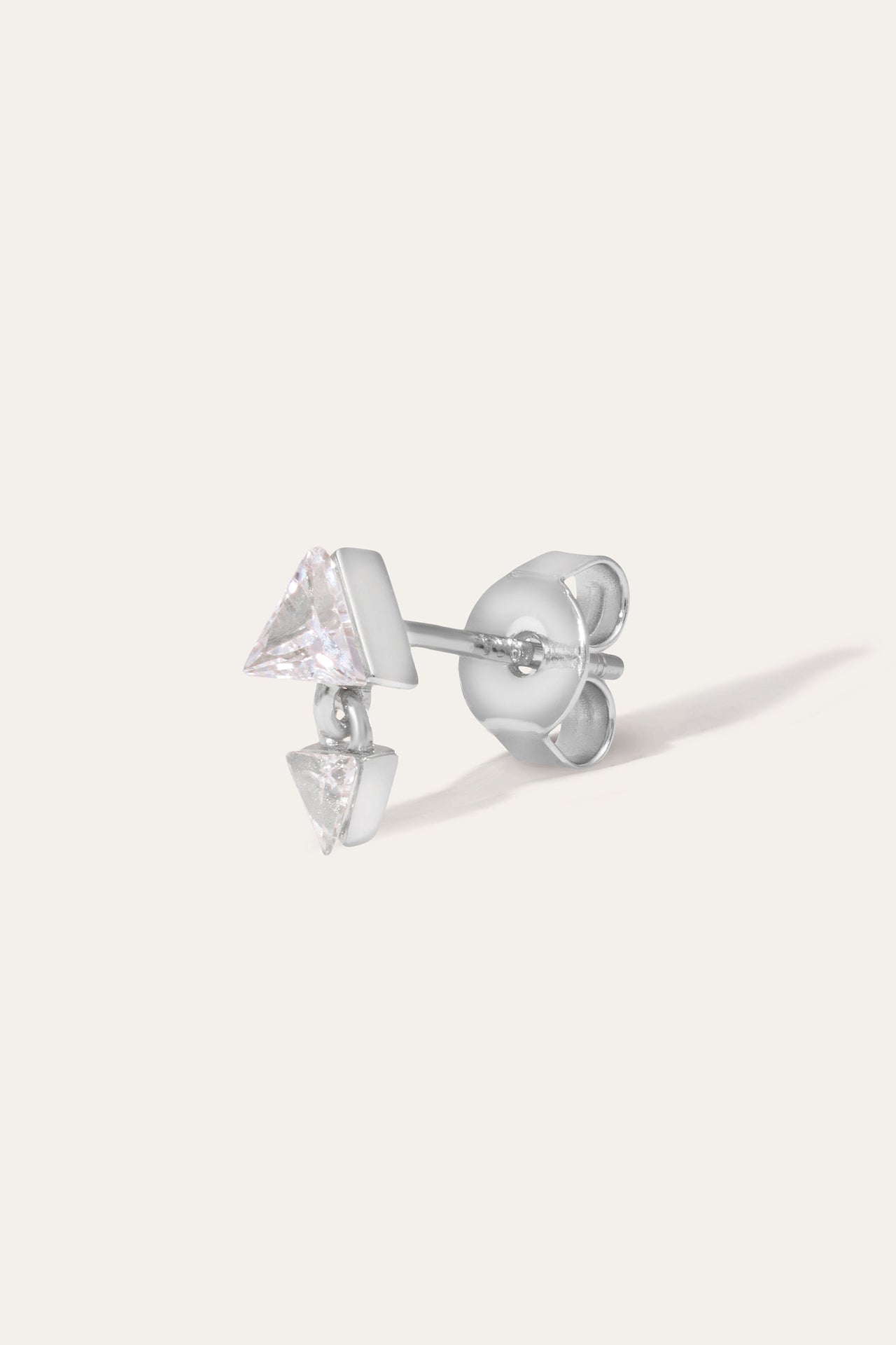 Floating Pyramid Silver Stud Earring