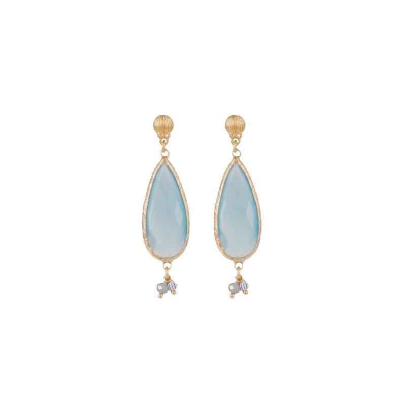 Serti goutte earrings small size gold - Blue Calcite