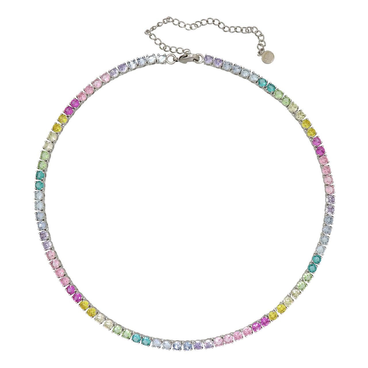 Gigi Tennis Necklace Pastel Rainbow/Silver 4mm