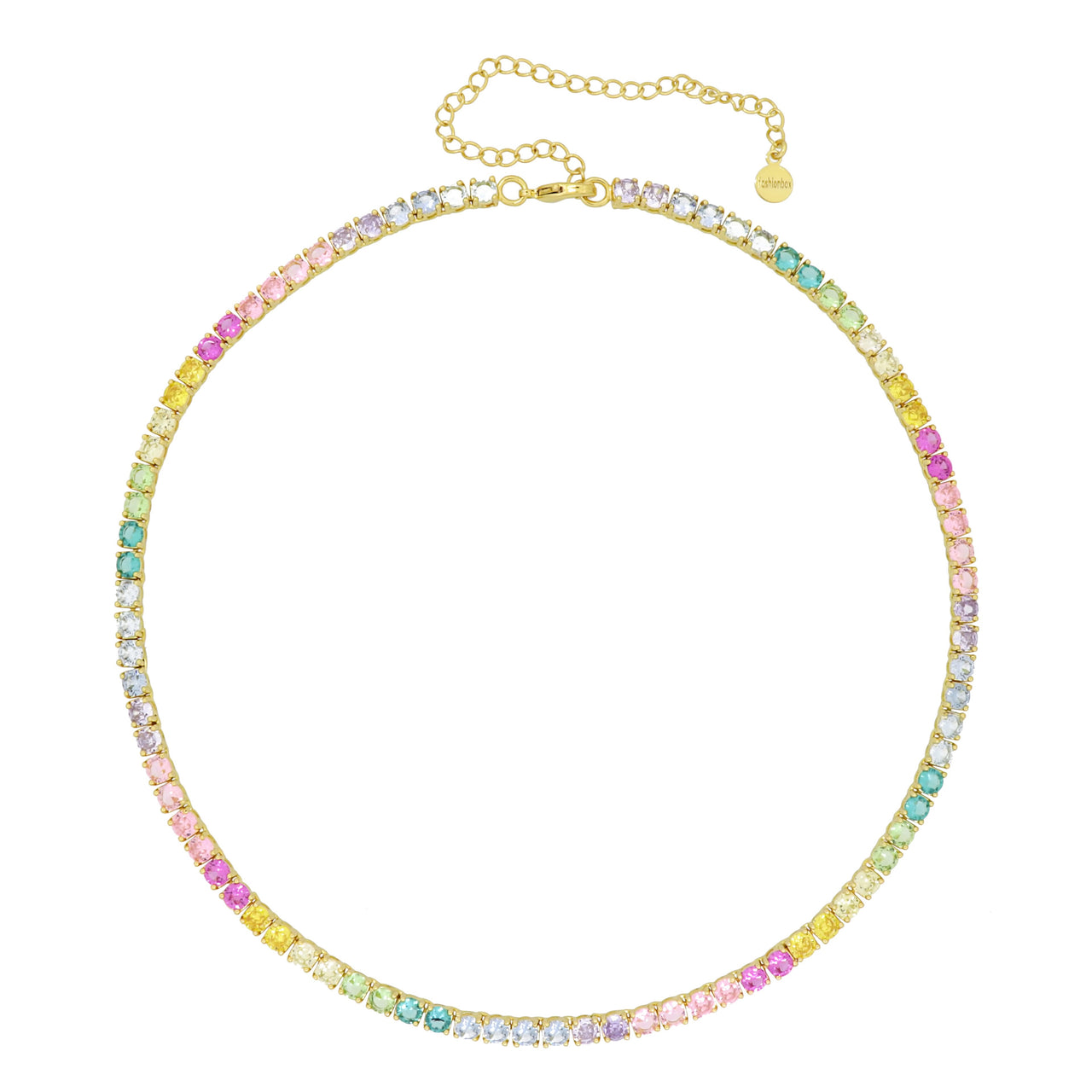 Gigi Tennis Necklace Gradient Pastel Rainbow/Gold  4mm