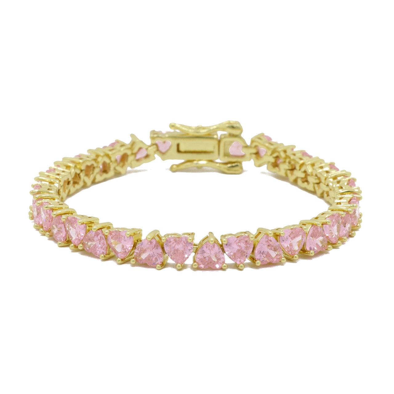 Heartly Tennis Bracelet Light Pink/Gold 5Mm 17Cm