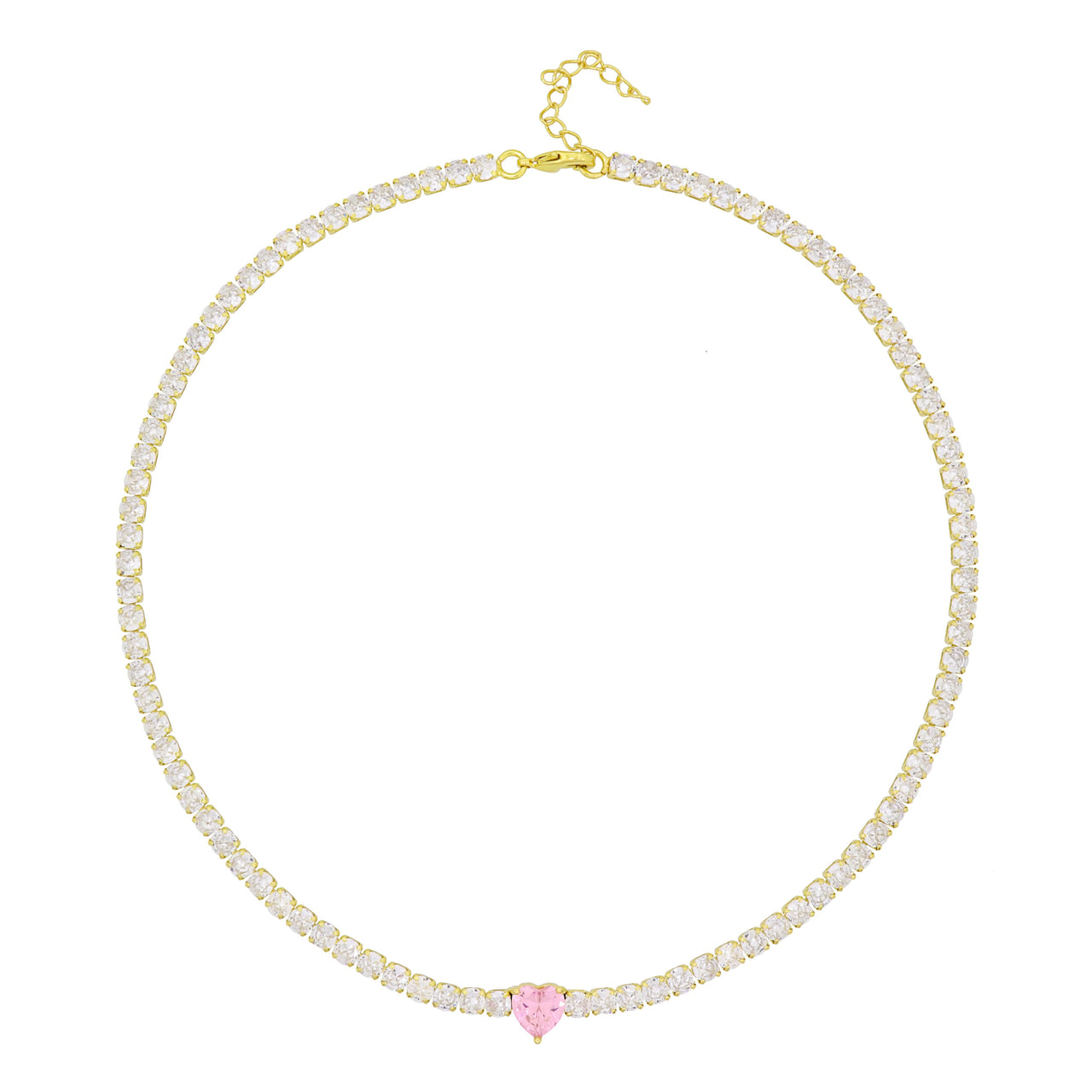 Heartly Tennis Necklace White/Gold/Pink 5mm