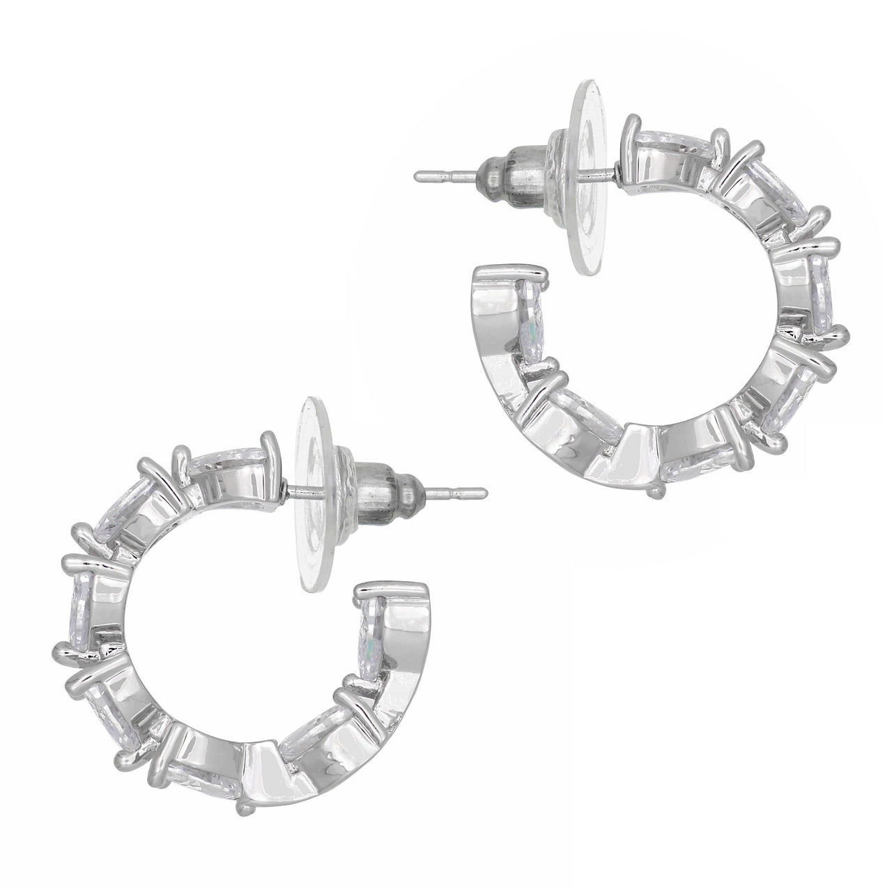 Heartly All Around White Hoops Earrings Rhodium Plated 18mm