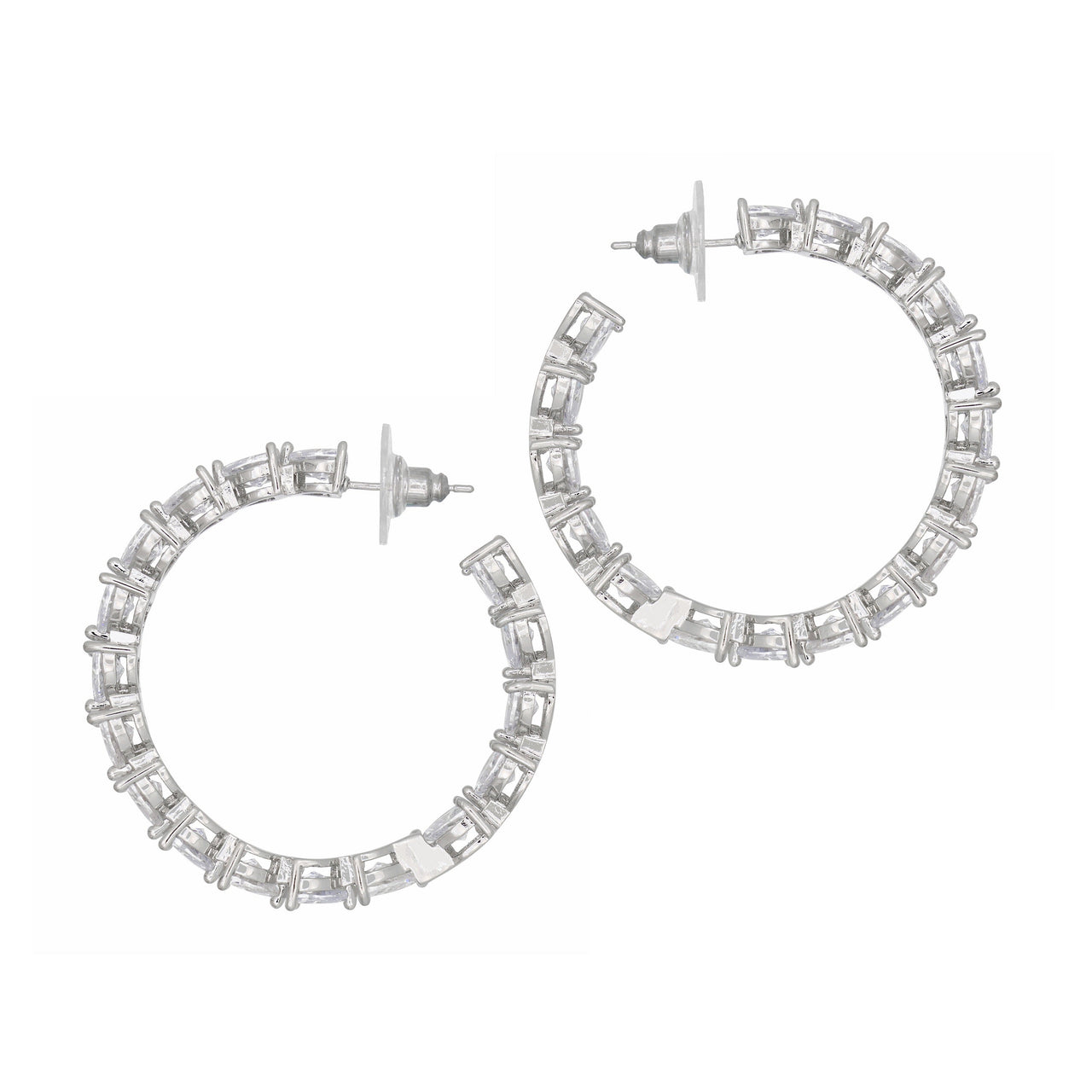 Heartly All Around White Hoops Earrings Rhodium Plated 40mm