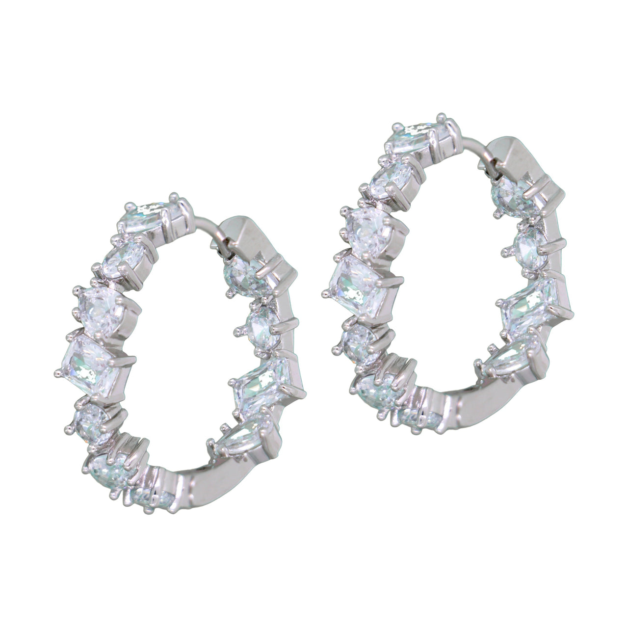 Audrey Hoops Earrings White Silver 2.5cm