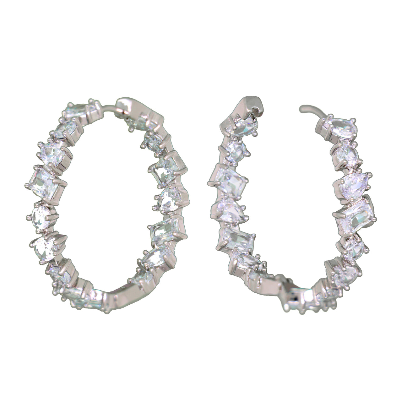 Audrey Hoops Earrings White Silver 3.5cm