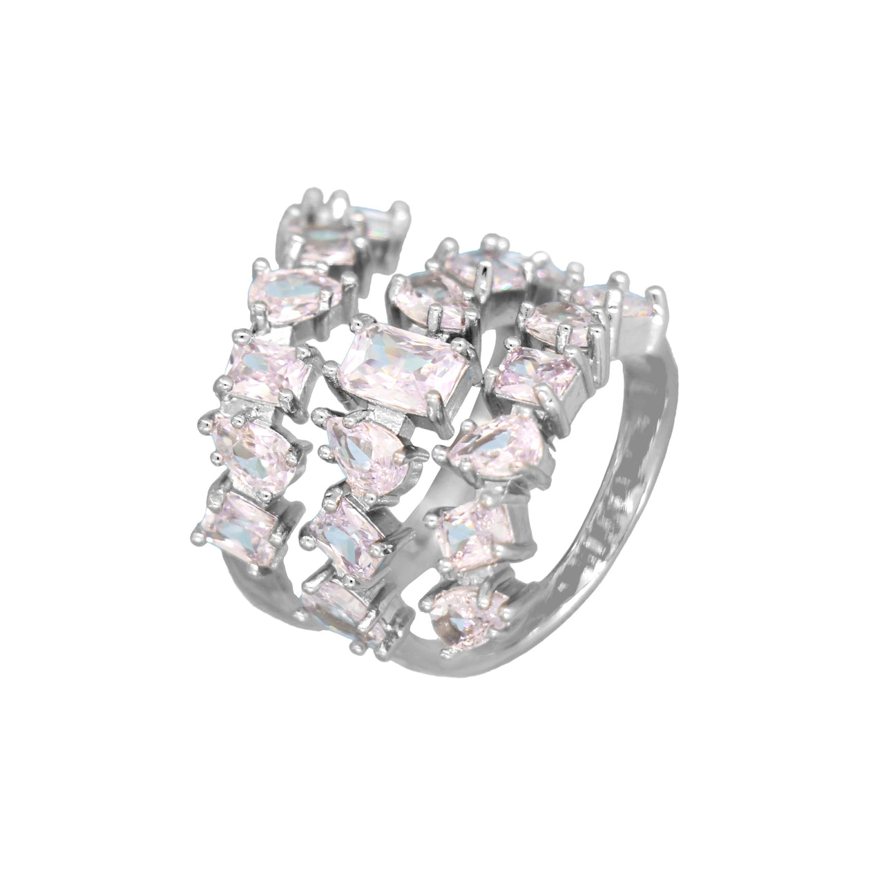 Audrey Spiral Ring 3 Rows White Silver